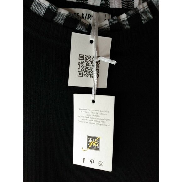 GRACE KARIN Womens S Stretchy Black & White Long Sleeve Pullover Sweater Blouse - Picture 3 of 5